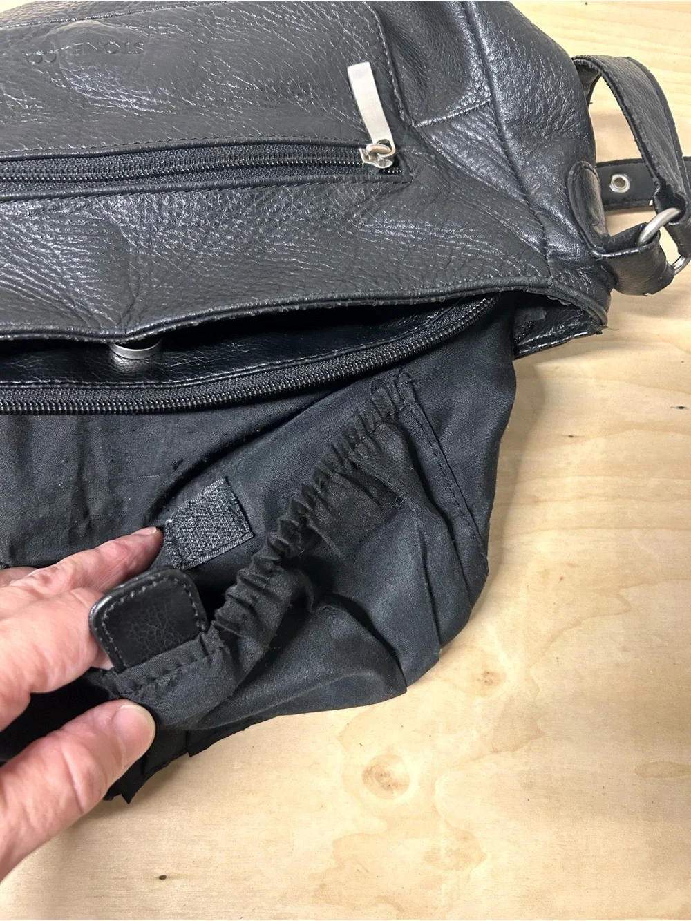 Stone & Co. Black Pebbled Leather Shoulder Bag with Silver Hardware
